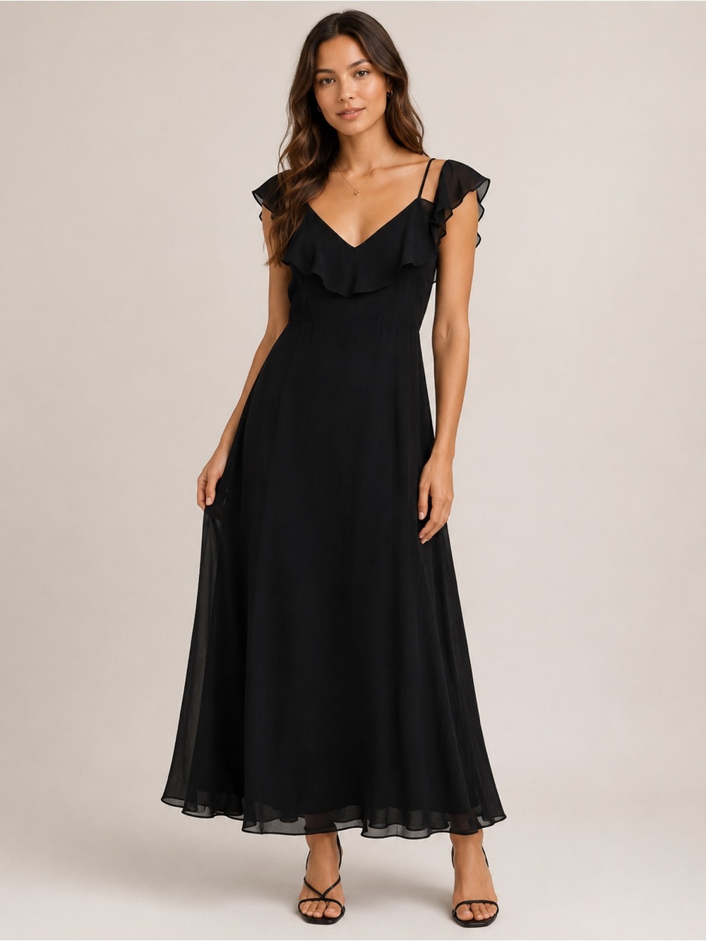 PinkBlush Black‎ Ruffle Maxi Dress XL Boho Flowy Maternity Bump Friendly